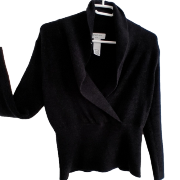 Paraphrase Petite Chenille BlK Knit Faux Wrap Pullover sweater - Picture 1 of 13